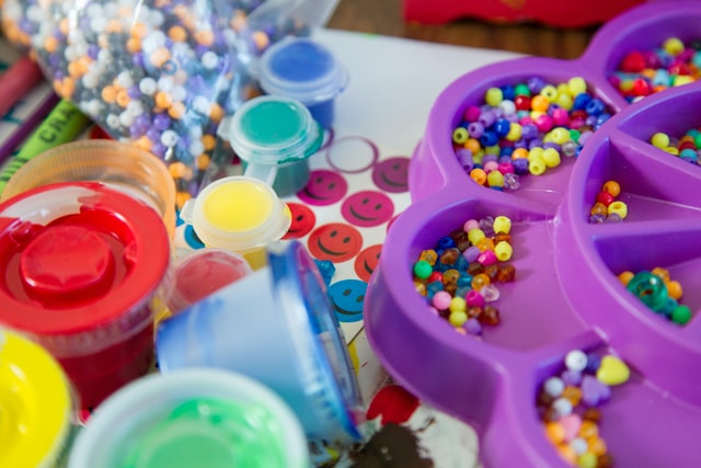 craft box with craft supploes. Blog post on Valentine crafts to make and sell