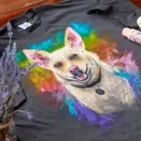 an art form with dog painted on it. Graphic for a blog post onHow to make money with print on demand