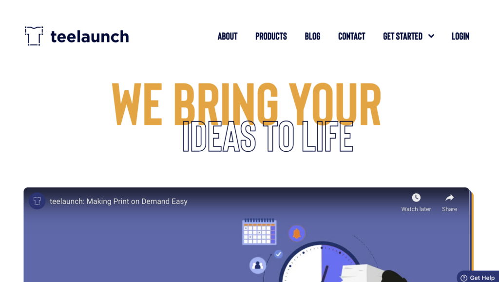 front page of teelaunch - how much money do you need to start a print on demand business