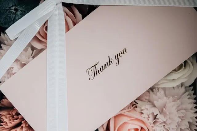 An envelope quoting Thank you