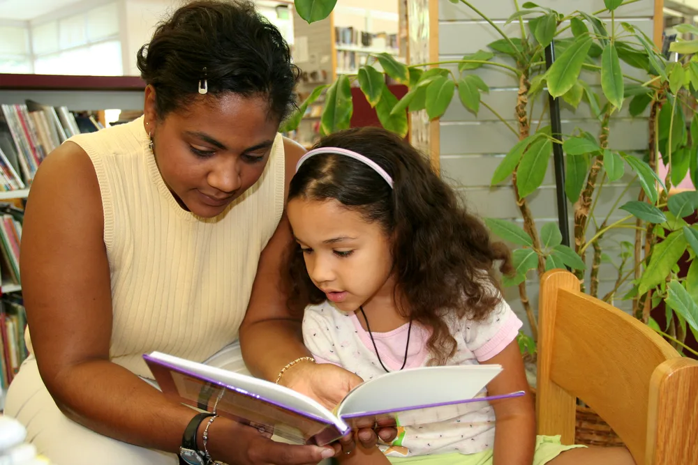 Child in a school library