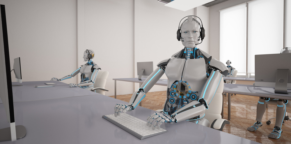 Humanoid robots in the call center. 3d illustration.