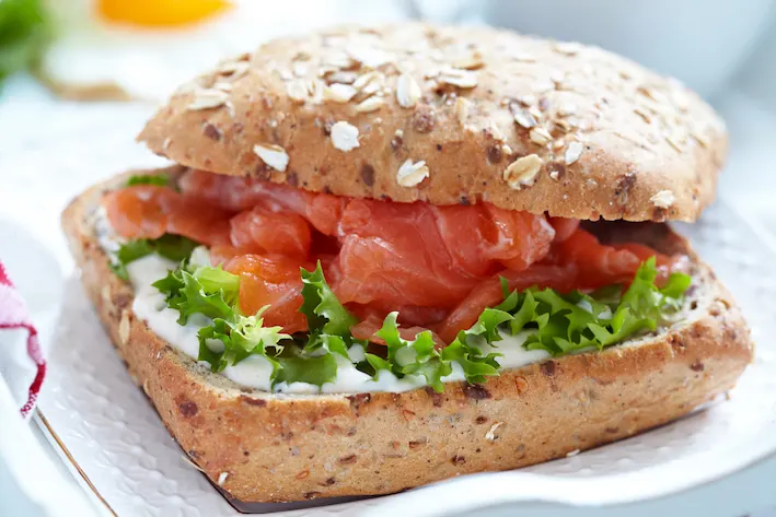 Sandwich with salmon for breakfast