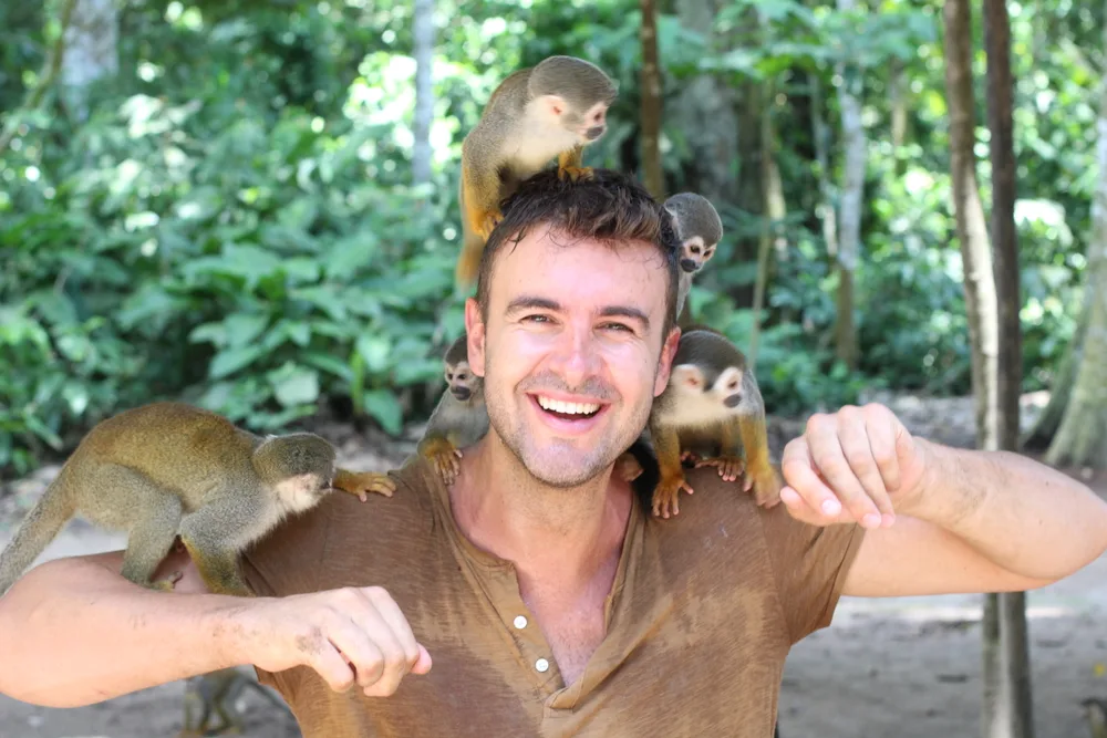 a man with monkeys on it