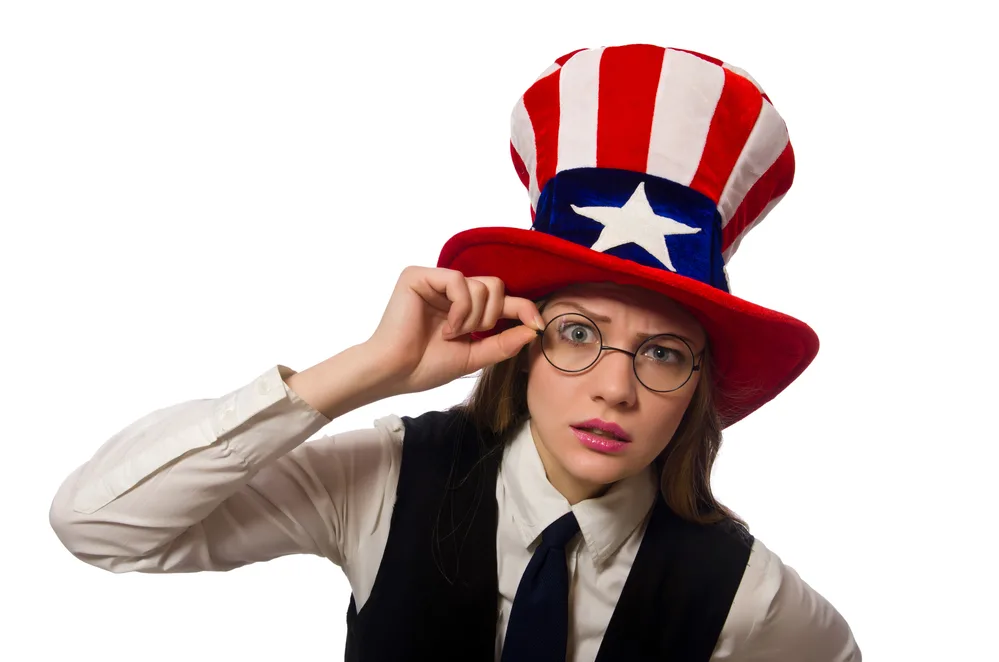 Woman wearing hat with american symbols