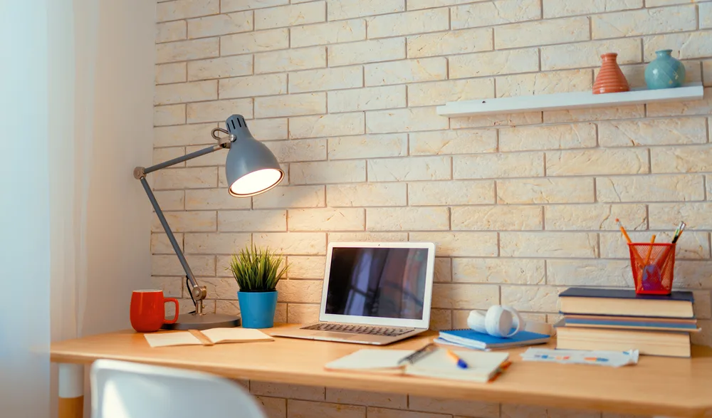 Office,Workplace,With,Laptop,On,Wooden,Table.