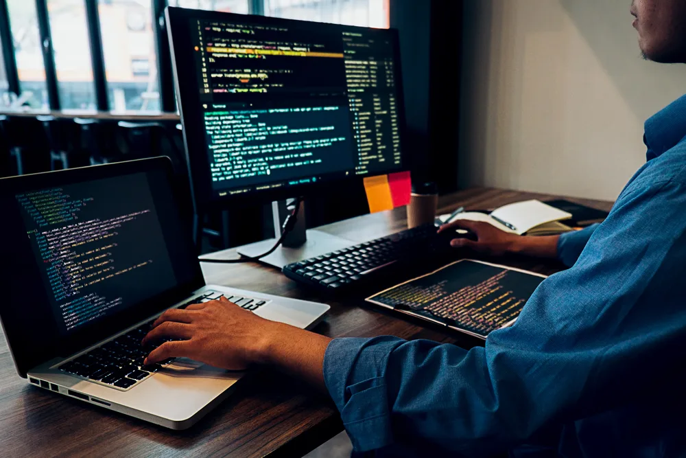 Programmer working in a software development and coding technologies. Website design.Technology concept.