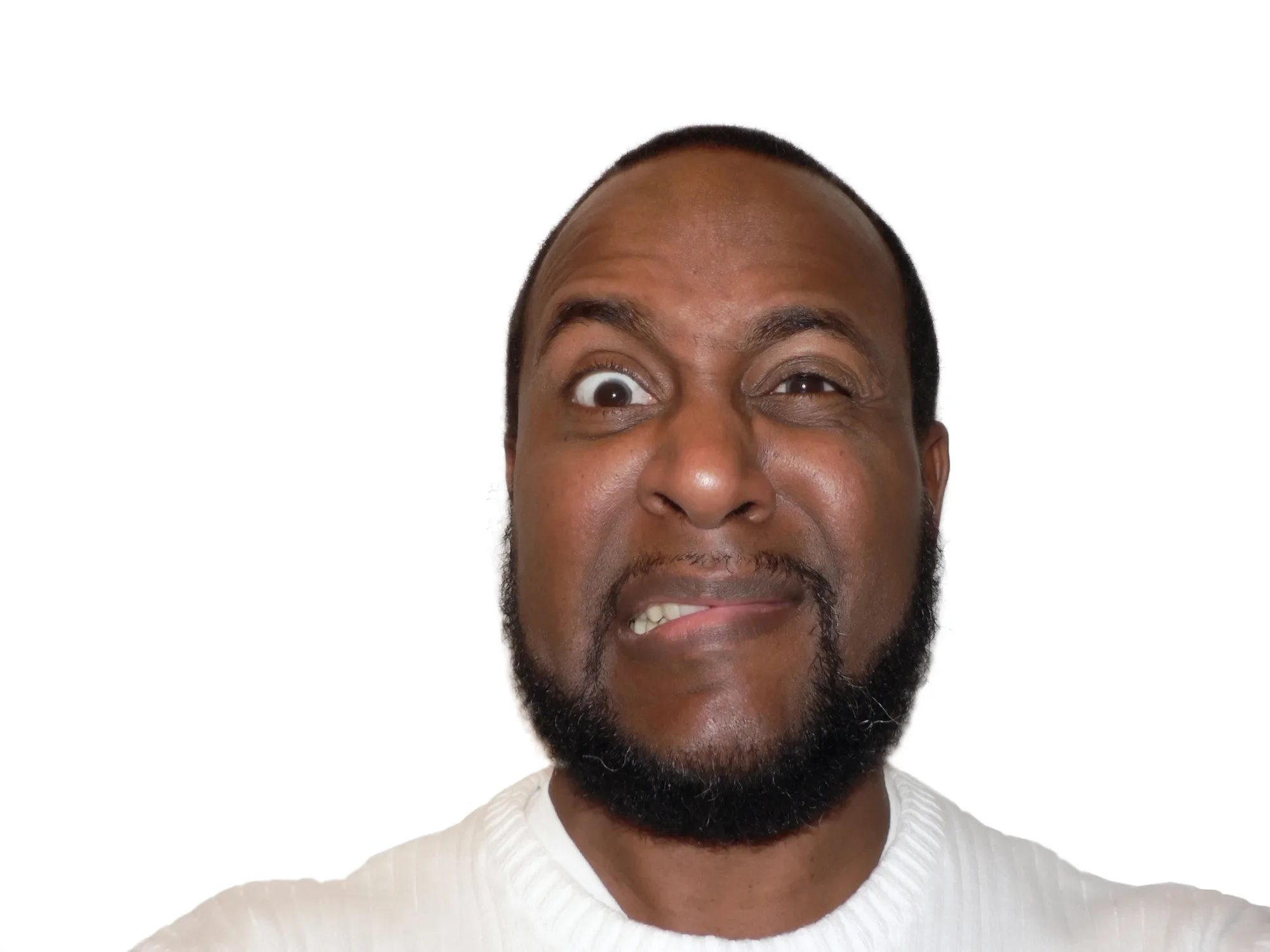 shock and cringe funny face shot of a African American male showcasing facial expression