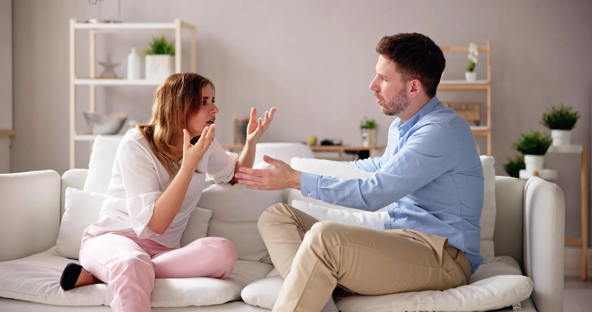 Couple Fight And Quarrel. Man Arguing With Frustrated Woman
