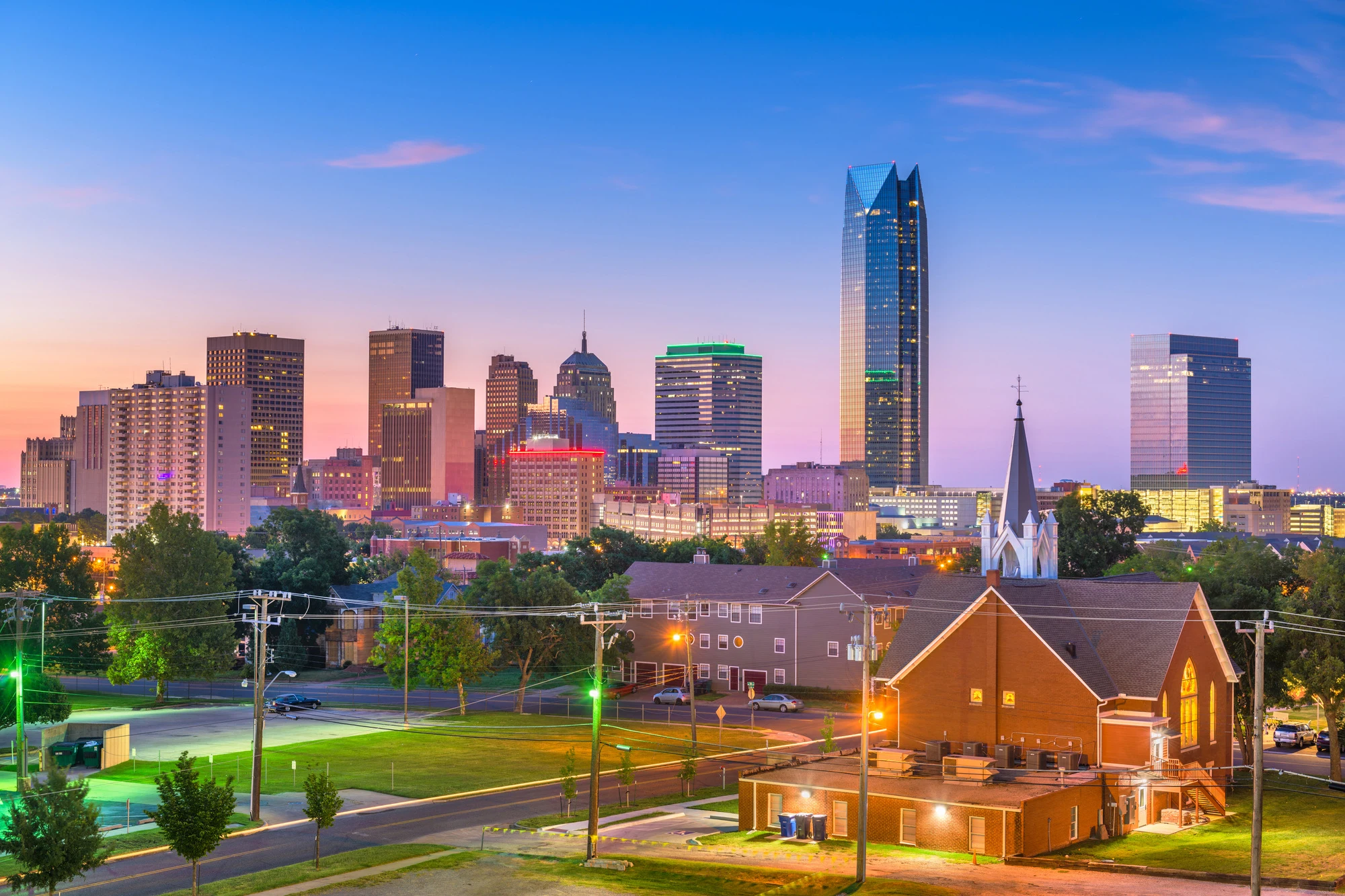 Oklahoma City, Oklahoma, USA downtown skyline at twilight.